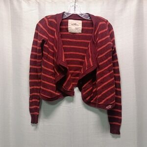 Y2K Hollister Red Orange Striped Open-Front Cardigan Small Rabbit Hair Blend 90s